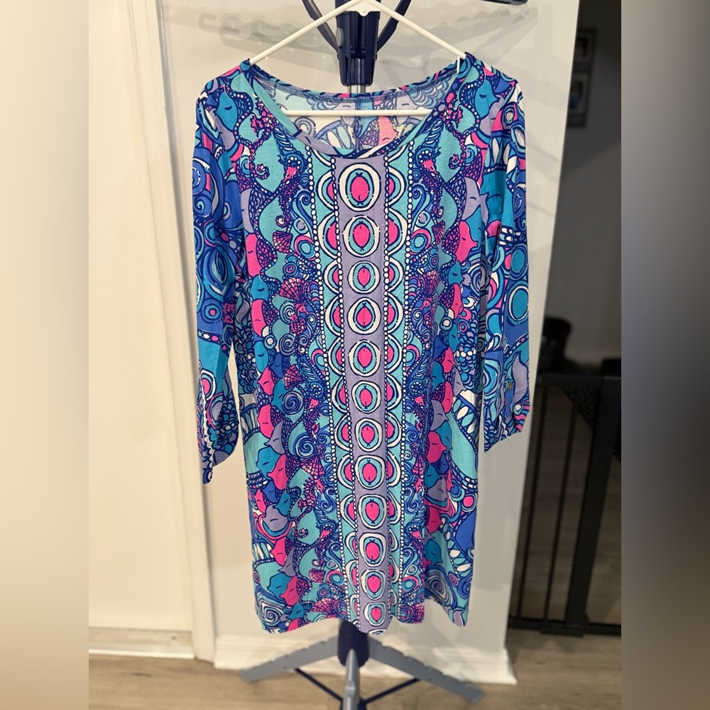 Lilly Pulitzer 3/4 Sleeve Fish Print Cotton Dress Size L
